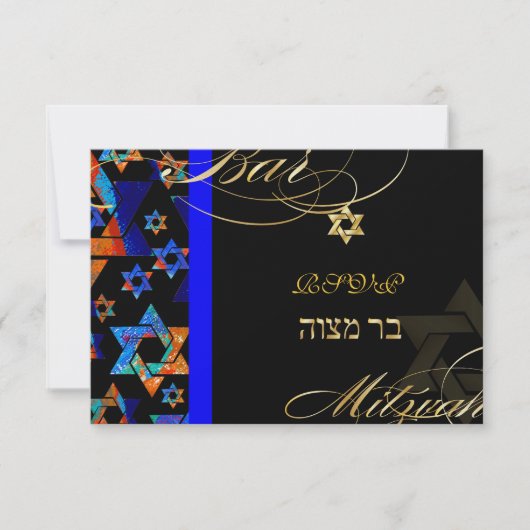 PixDezines rsvp Psychedelische Sterren, Bar Mitzva Kaart (Voorkant)