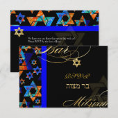 PixDezines rsvp Psychedelische Sterren, Bar Mitzva Kaart (Voorkant / Achterkant)
