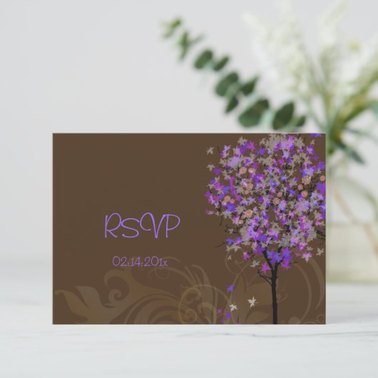 PixDezines rsvp retro violet ahorebomen Kaartje (Staand voorkant)