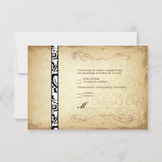 PixDezines rsvp  Rossi Damask, Champagne Kaartje (Achterkant)