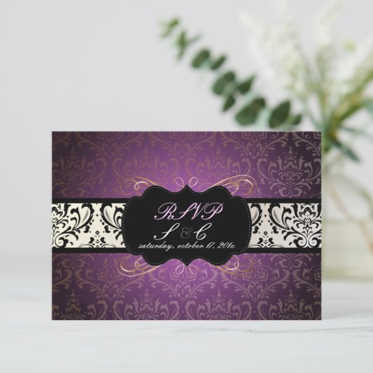 PixDezines rsvp Rossi Damask, Champagne+Plum (Staand voorkant)
