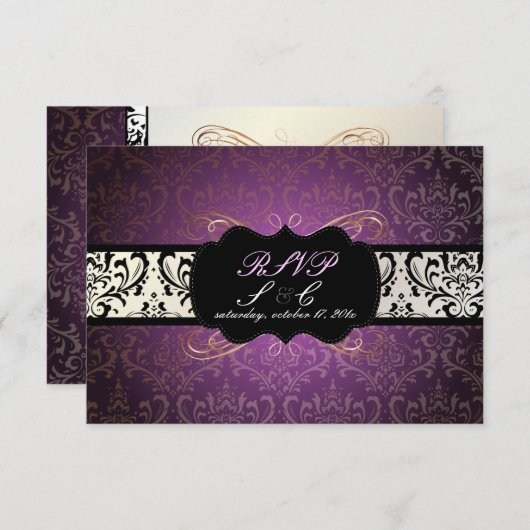 PixDezines rsvp Rossi Damask, Champagne+Plum (Voorkant / Achterkant)
