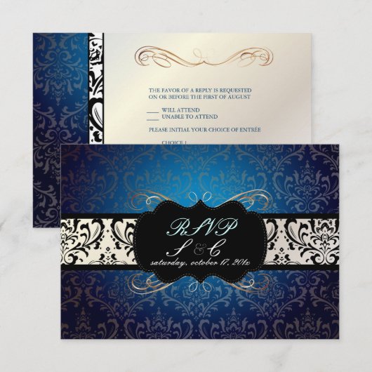 PixDezines rsvp Rossi Damask, middernacht blauw (Voorkant / Achterkant)