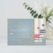 PixDezines RSVP Roze/BlueTallits/B'nai Mitzvah Kaartje (Staand voorkant)