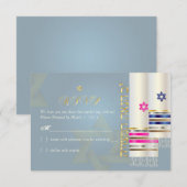 PixDezines RSVP Roze/BlueTallits/B'nai Mitzvah Kaartje (Voorkant / Achterkant)