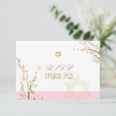 PixDezines rsvp roze cherry blossom/Bat Mitzvah (Staand voorkant)
