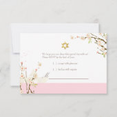 PixDezines rsvp roze kersenbloesems/Bat Mitswa Kaart (Achterkant)