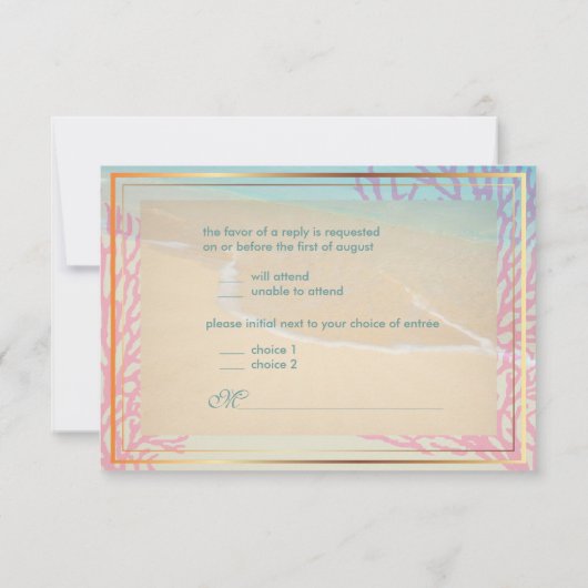 PixDezines rsvp roze koraal+zeester, strandpartij (Achterkant)