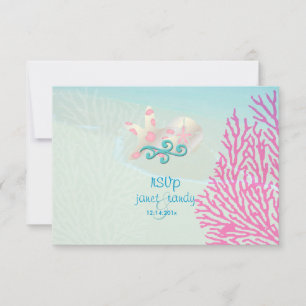 PixDezines rsvp roze koraal+zeester, strandpartij Kaartje