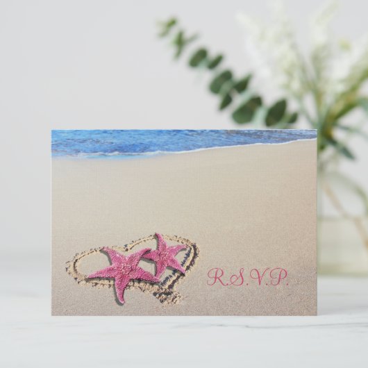 PixDezines rsvp  roze Starfish/strand Kaartje (Staand voorkant)