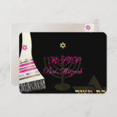 PixDezines RSVP Roze Tallit Bat Mitswa/goud (Voorkant / Achterkant)