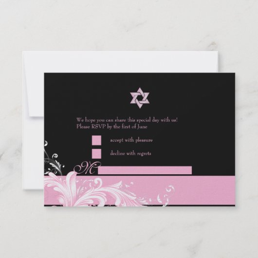 PixDezines rsvp roze wervelingen/Bat Mitswa Kaart (Achterkant)