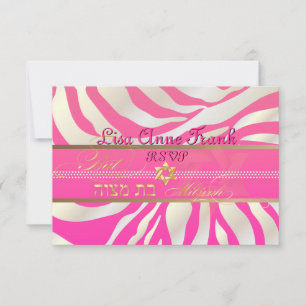 PixDezines rsvp Roze Zebra, BBT Mitzvah/DIY kleur