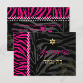 PixDezines rsvp Roze Zebra Stripes, Bat Mitzvah (Voorkant / Achterkant)