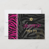 PixDezines rsvp Roze Zebra Stripes, Bat Mitzvah Kaartje (Voorkant)