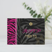 PixDezines rsvp Roze Zebra Stripes, Bat Mitzvah Kaartje (Staand voorkant)