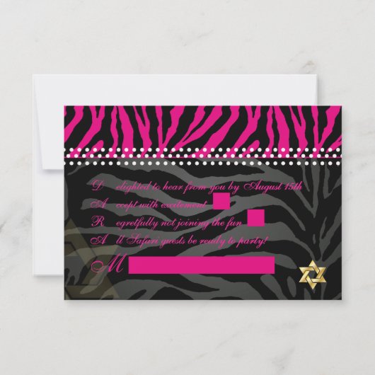 PixDezines rsvp Roze Zebra Stripes, Bat Mitzvah Kaartje (Achterkant)