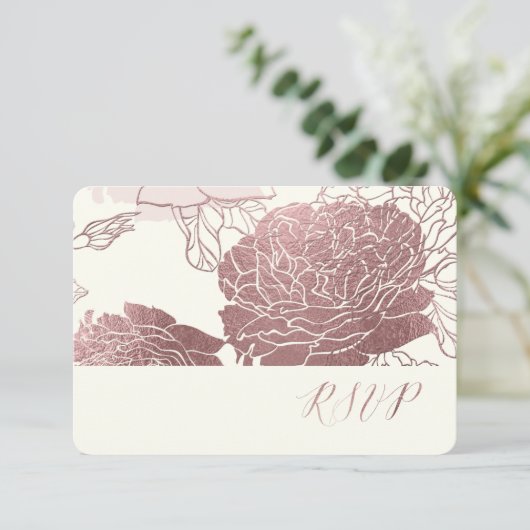 PixDezines RSVP-Rozen/Faux Roos Gold RSVP Kaartje (Staand voorkant)