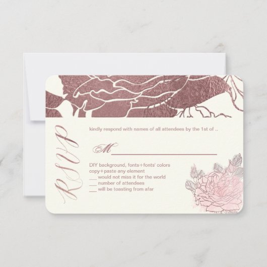 PixDezines RSVP-Rozen/Faux Roos Gold RSVP Kaartje (Achterkant)