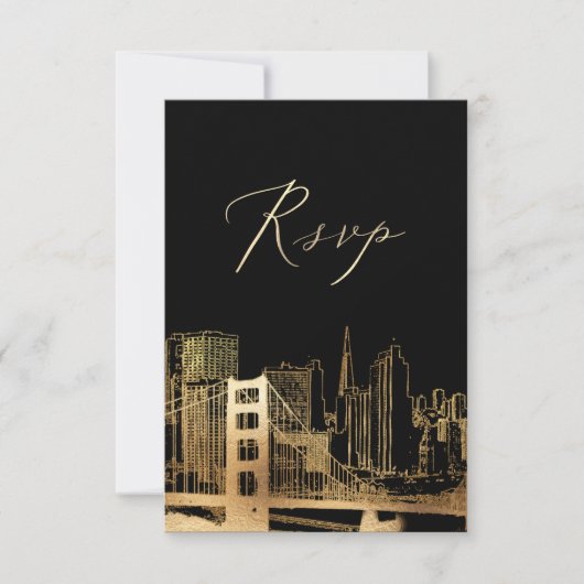 PixDezines RSVP San Francisco Skyline/Faux Gold Kaartje (Voorkant)