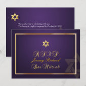 PixDezines rsvp Star, Bar Mitswa/pruim+goud Kaart (Voorkant / Achterkant)