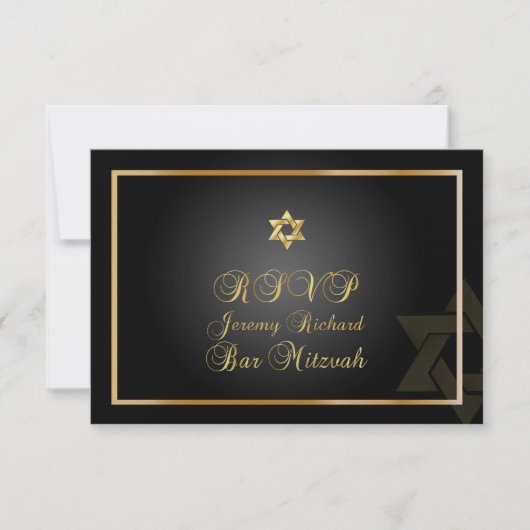 PixDezines rsvp Star, Bar Mitzvah/black+gold Kaart (Voorkant)