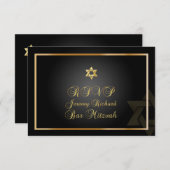 PixDezines rsvp Star, Bar Mitzvah/black+gold Kaart (Voorkant / Achterkant)
