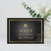 PixDezines rsvp Star, Bar Mitzvah/black+gold Kaart (Staand voorkant)