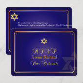 PixDezines rsvp Star, Bar Mitzvah/marine blue+gold Kaart (Voorkant / Achterkant)