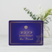 PixDezines rsvp Star, Bar Mitzvah/marine blue+gold Kaart (Staand voorkant)