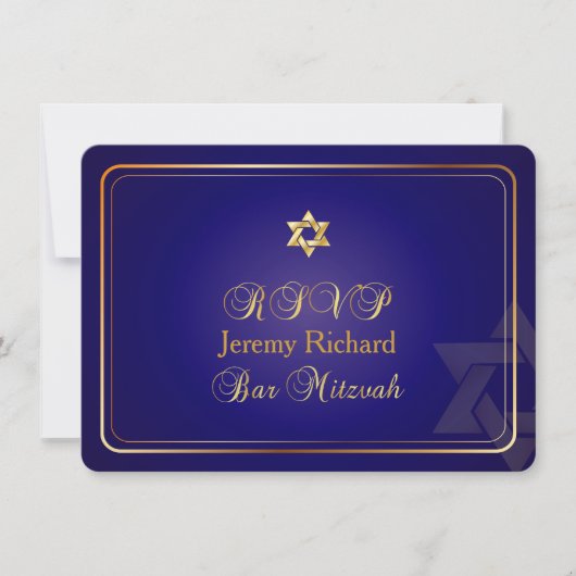 PixDezines rsvp Star, Bar Mitzvah/marine blue+gold Kaart (Voorkant)
