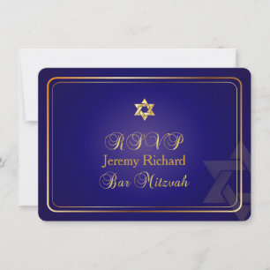 PixDezines rsvp Star, Bar Mitzvah/marine blue+gold Kaart