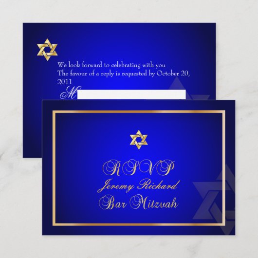 PixDezines rsvp Star, Bar Mitzvah/royal blue+gold (Voorkant / Achterkant)