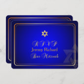 PixDezines rsvp Star, Bar Mitzvah/royal blue+gold Kaart (Voorkant / Achterkant)