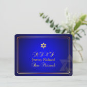 PixDezines rsvp Star, Bar Mitzvah/royal blue+gold Kaart (Staand voorkant)
