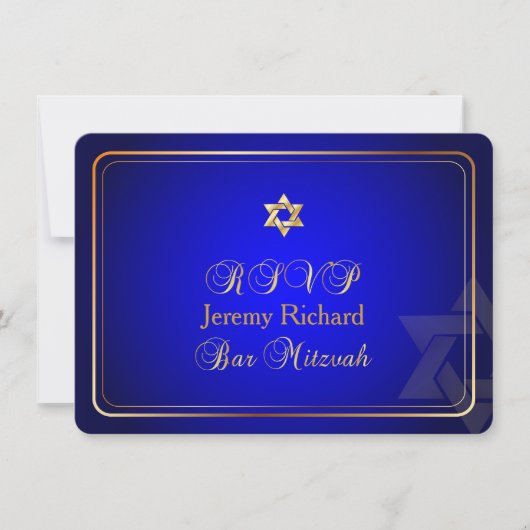 PixDezines rsvp Star, Bar Mitzvah/royal blue+gold Kaart (Voorkant)