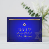 PixDezines rsvp Star, Bar Mitzvah/royal blue+gold Kaartje (Staand voorkant)