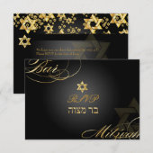 PixDezines rsvp Star van David, Bar Mitzvah/zwart (Voorkant / Achterkant)