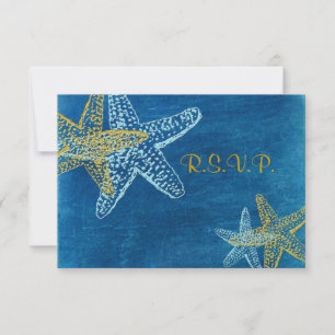 PixDezines rsvp, Starfish/blue/strand bruiloft RSVP Kaartje