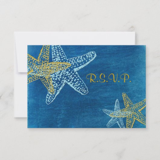 PixDezines rsvp, Starfish/blue/strand bruiloft RSVP Kaartje (Voorkant)