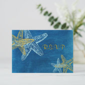 PixDezines rsvp, Starfish/blue/strand bruiloft RSVP Kaartje (Staand voorkant)