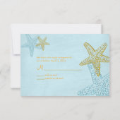PixDezines rsvp, Starfish/blue/strand bruiloft RSVP Kaartje (Achterkant)