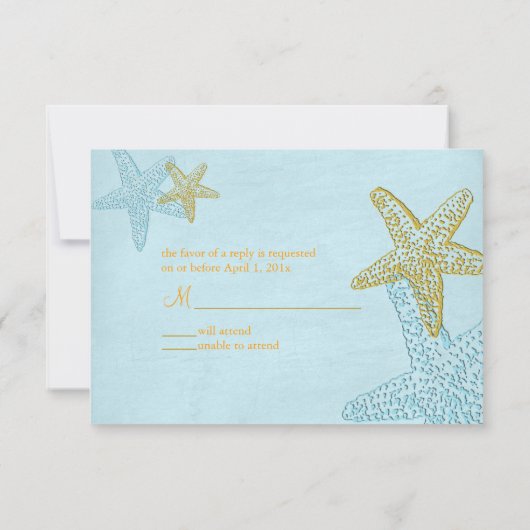 PixDezines rsvp, Starfish/blue/strand bruiloft RSVP Kaartje (Achterkant)