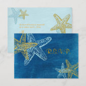 PixDezines rsvp, Starfish/blue/strand bruiloft RSVP Kaartje (Voorkant / Achterkant)