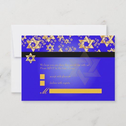 PixDezines rsvp Ster van David, Bar Mitswa/blauw Kaart (Achterkant)