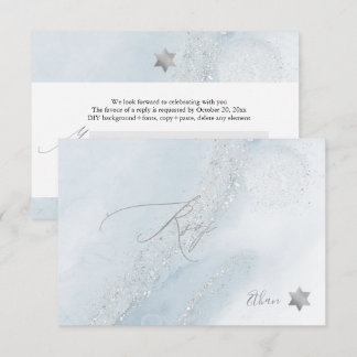 PixDezines RSVP Stofblauw Alcohol+Inkt Mitzvah ✡ Kaartje