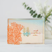 PixDezines rsvp strand+seahorse, strandpartij Kaartje (Staand voorkant)