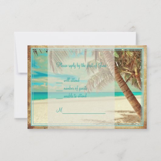 PixDezines rsvp  strand, tropisch paradijs Kaartje (Achterkant)