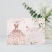 PixDezines RSVP Sweet 16 Dusty Roos Gown Kaart (Staand voorkant)