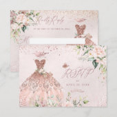 PixDezines RSVP Sweet 16 Dusty Roos Gown Kaart (Voorkant / Achterkant)